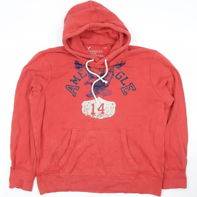 American Eagle Outfitters Men's Red Pullover Hoodie L Graphic Fleece