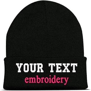 Personalized Text Embroidery Beanie, Custom Name Logo Knit Cuff Hat for Men Women Warm Winter Black