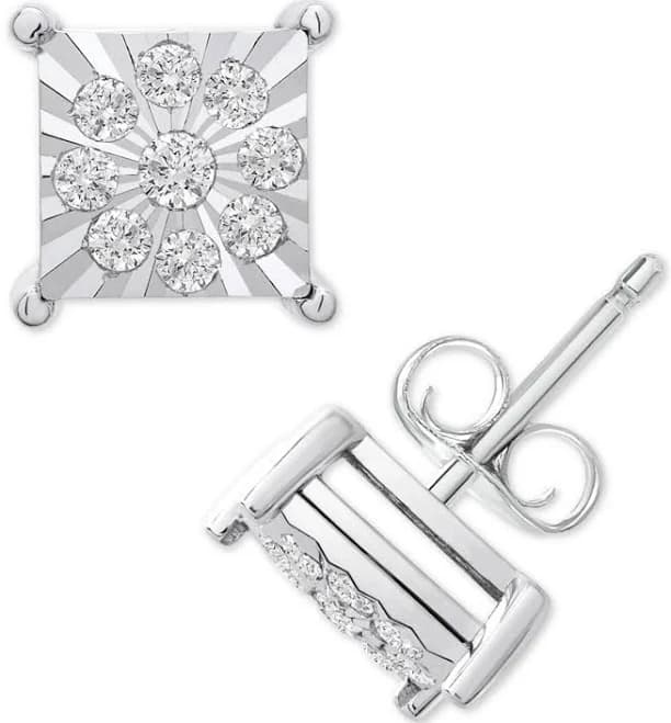 Macy's Men's Sterling Silver Diamond Cluster Miracle Plate Square Stud Earrings