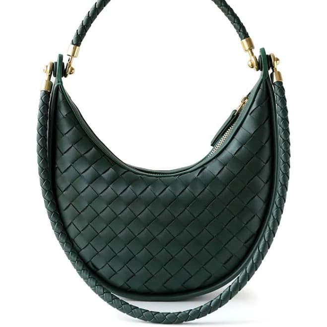 Women's Woven Leather Half-Moon Shoulder Bag