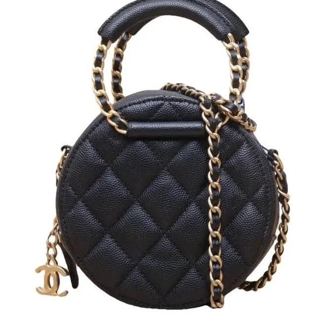 Chanel round top handle crossbody vanity caviar bag black