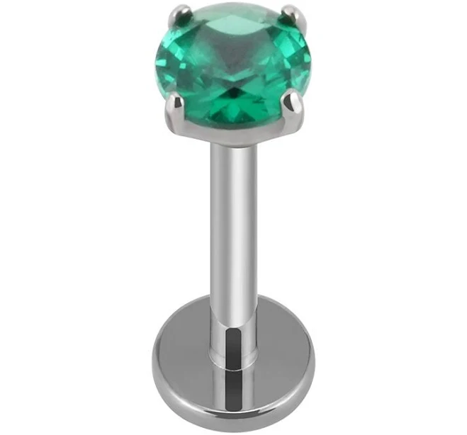 18g Titanium Labret Stud with Green CZ Stone