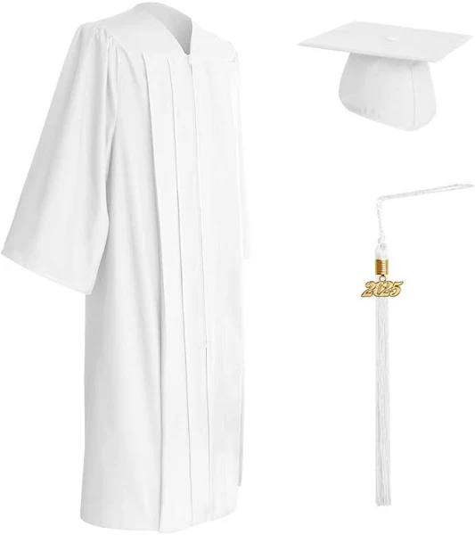 Matte White Graduation Cap Gown & Tassel Set