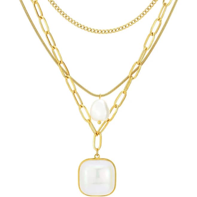 Chic Hipster Three-Strand Pearl Charm Pendant Necklace