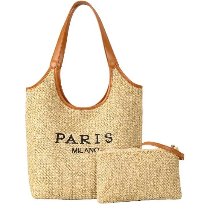 Straw Woven Raffia Tote Bag with Coin Purse