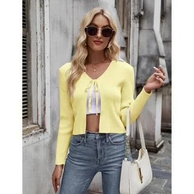 Clearlove Women's Rib Knit Long Sleeve Tie Front Cardigan