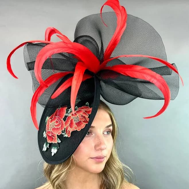 Fascinator with Rose Embroidery