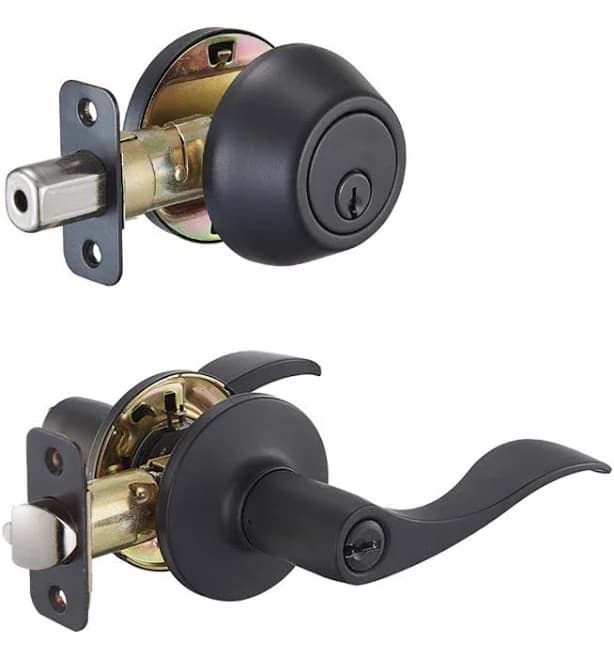 Ace Wave Matte Black Entry Lever and Deadbolt Set KW1 1-3/4 in.