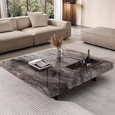 Modern 42" Faux Marble Square Coffee Table，Glossy Sintered Stone Tabletop - On Sale - Overstock - 40575767