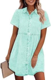 GRAPENT Denim Dress for Women Babydoll Tiered Short Sleeve Button Down Jean Shirt Dresses, Digital Lavender, XS : Amazon.sg: Fashion