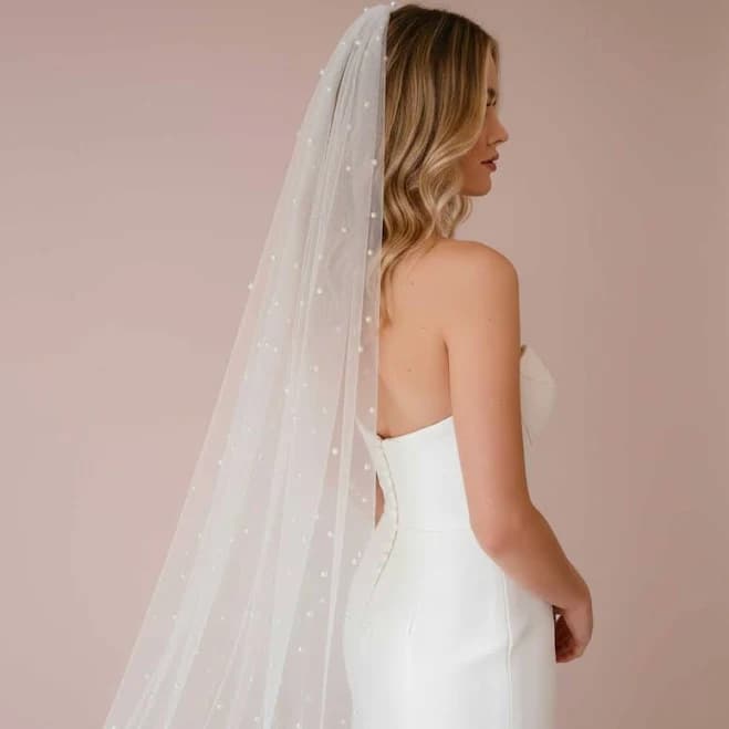 Long Cathedral Wedding Veil with Pearls VG3049