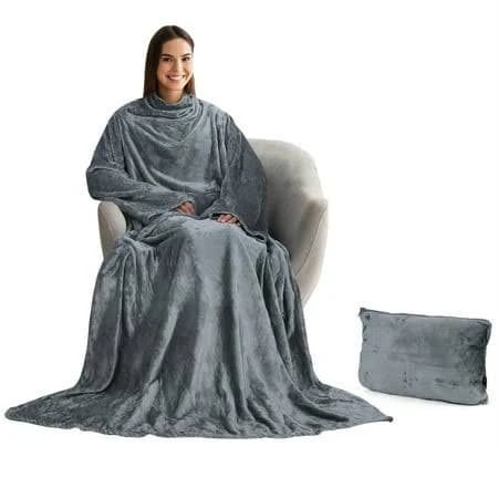 Catalonia Wearable Blanket with Sleeves and Fleece Micro Plush Wrap Adult Blanket Robe for Women Men