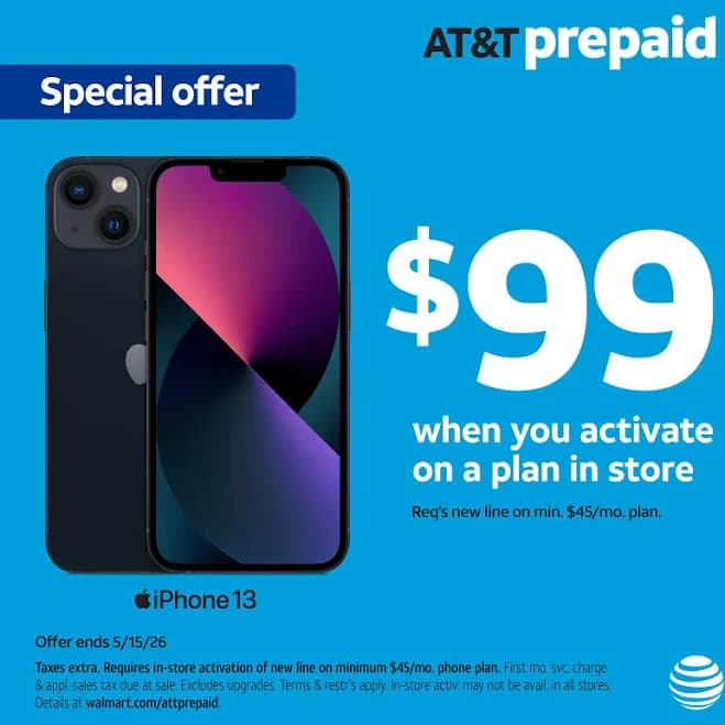 At&t Apple iPhone 13, 128 GB, Midnight - Prepaid Smartphone [Locked to At&t]