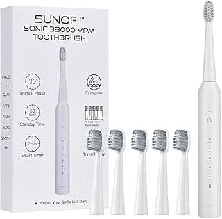Sonic Electric Toothbrush Set for Adults, 5 Modes Rechargeable Toothbrush with 5 Brush Heads, 50-Day Battery Life, IPX7 Waterproof, 2-Min Smart Timer (White)