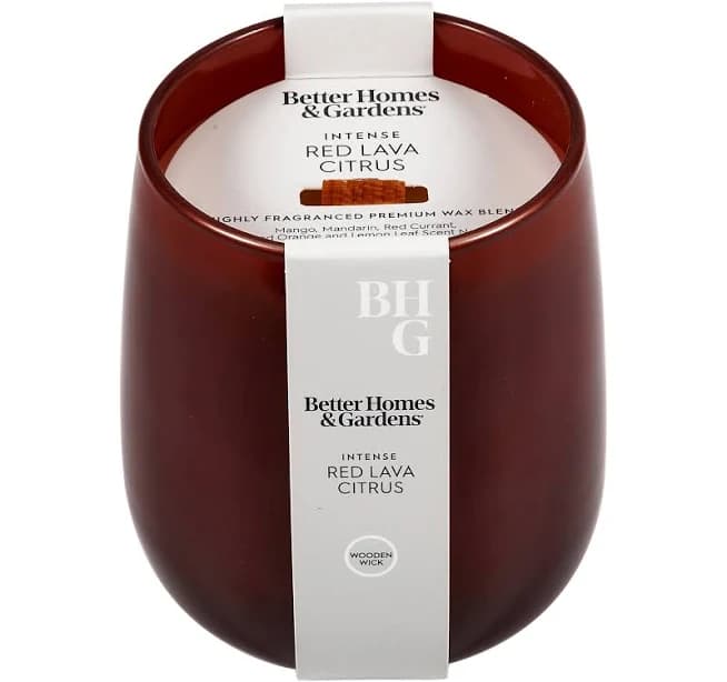 Better Homes & Gardens Intense Red Lava Citrus Wooden 1-Wick Glass Jar Candle