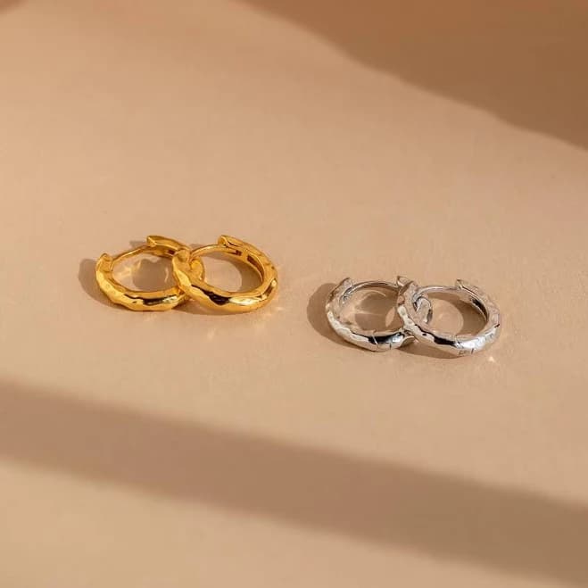 Mini Hammered Huggie Hoop Earrings Caitlyn Minimalist