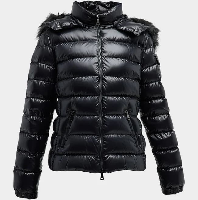 Moncler Badyf Faux Fur-Trimmed Hooded Short Down Jacket, Black, Women's, 0 (X-S), Coats Jackets & Outerwear Faux Fur Coats