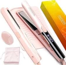 Amazon.com : ANGENIL Pro Round Pink Dual Voltage Hair Straightener Irons, Titanium Flat Iron Hair Straightener and Curler 2 in 1 with Heat Resistant Silicone Mat, Smoothness, Large LCD Display, 20S Fast