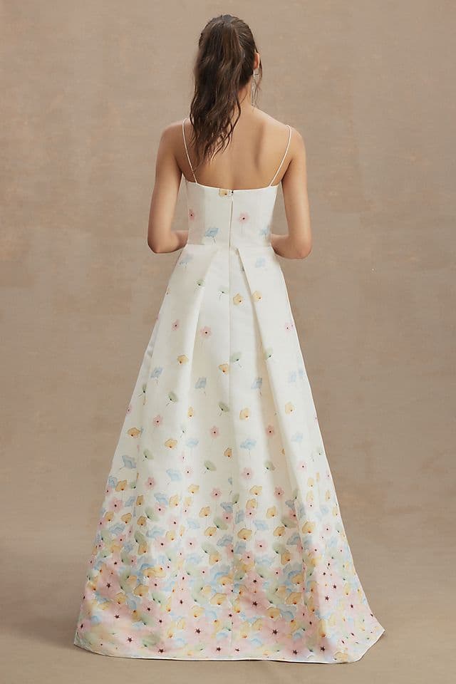 Sachin & Babi Beau Pleated Square-Neck Gown | Anthropologie