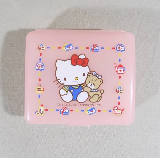 Sanrio Hello Kitty 1985 Vintage Pink Plastic Storage Box, Japanese