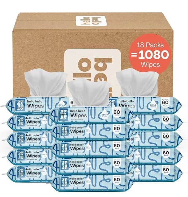 Hello Bello Extra Gentle Unscented Baby Wipes, Plant Based, Made with 99% Water and Aloe