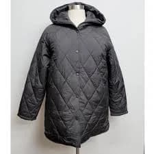 NEW Black Quilted Lightweight Hooded Snap Button Puffer Coat 2XL