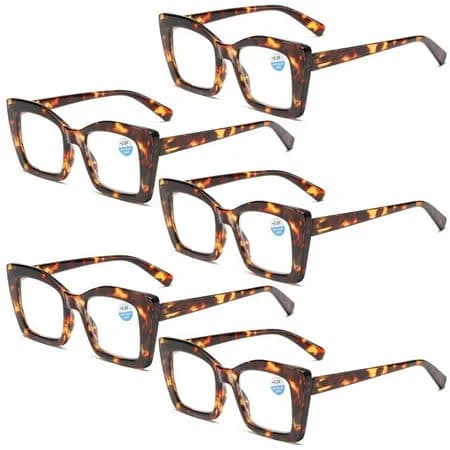 5 Pairs Thick Oversize Square Reading Glasses