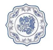 25 White Blue 8 in Floral Disposable Dessert Paper PLATES