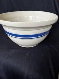 FP-USA-6Qt-Stoneware/Crockery- 12” Mixing Bowl w/2 Blue Stripes