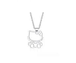 Titanium Silver Bow Hello Kitty Cat Kitten Pendant Chain Necklace