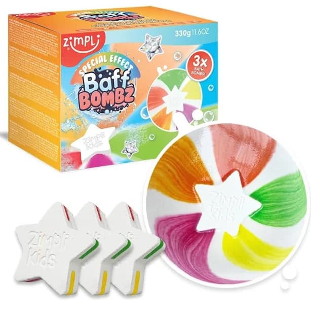 ZIMPLI 3 x Large Star Baff Bombz Create a rainbow effect