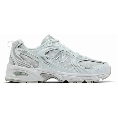New Balance 530 White Silver Metallic Polka Dots, Adult Unisex, Size: US W 12, Gray