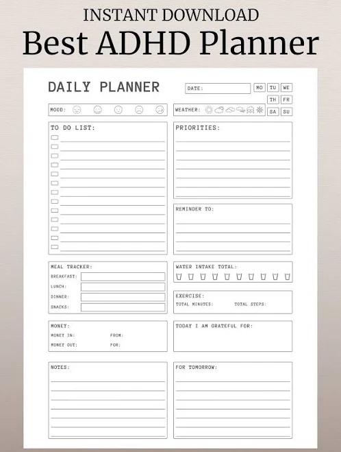 ADHD Daily Planner Printable, Hourly Planner, Organized Planner, ADHD Planner, Printable Planner, Downloadable Planner, Digital Planner