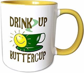 3dRose Image of Words Drink Up Buttercup 11oz Two-Tone Yellow Mug