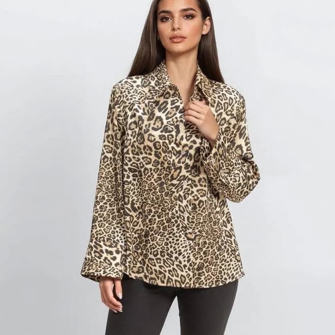 Bonton Satin Leopard Print Shirt
