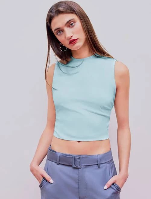 Crop Top Sleeveless Solid Casual For Daily Coffee Shop Work Ruched