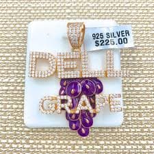 925 Sterling Silver "DELL GRAPE" Icy Pendant Bling, Hip-Hop, Piece, Word | eBay