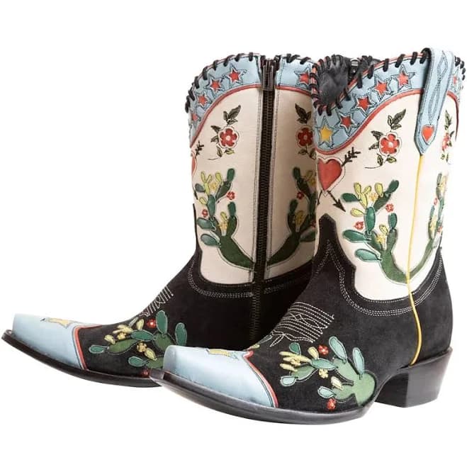 FSJ Snip Toe Applique Mid-Calf Cowgirl Boots