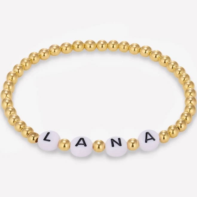14K Yellow Gold Letter Together Beaded Bracelet
