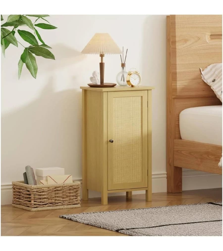 GAOMON 2-Tier Bamboo Storage Cabinet with Woven Rattan Door
