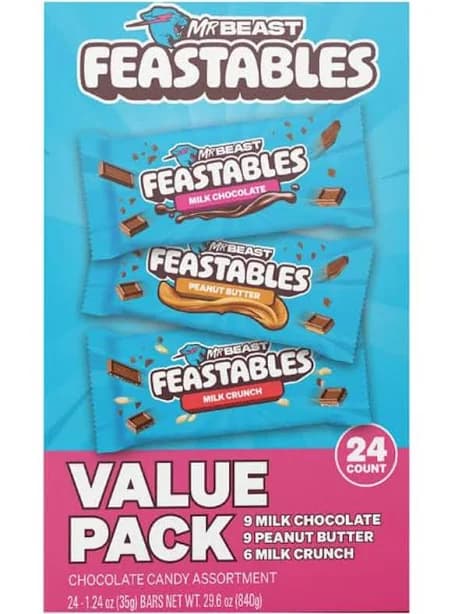 Mr. Beast Feastalbes Big Variety Pack Milk Chocolate Bars, Fair Trade,