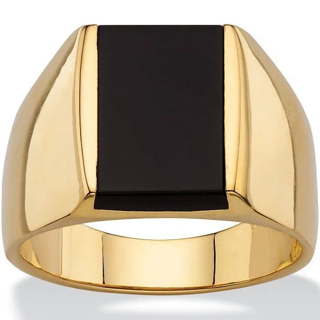 Emerald-Cut Genuine Black Onyx Classic Ring Gold-Plated Palmbeach Jewelry Men's