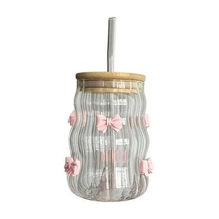 Glass Cup with Lid and Straw