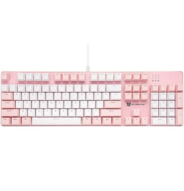 104 Keys Full Size Mechanical Keyboard | Brown Switch, Pink & White
