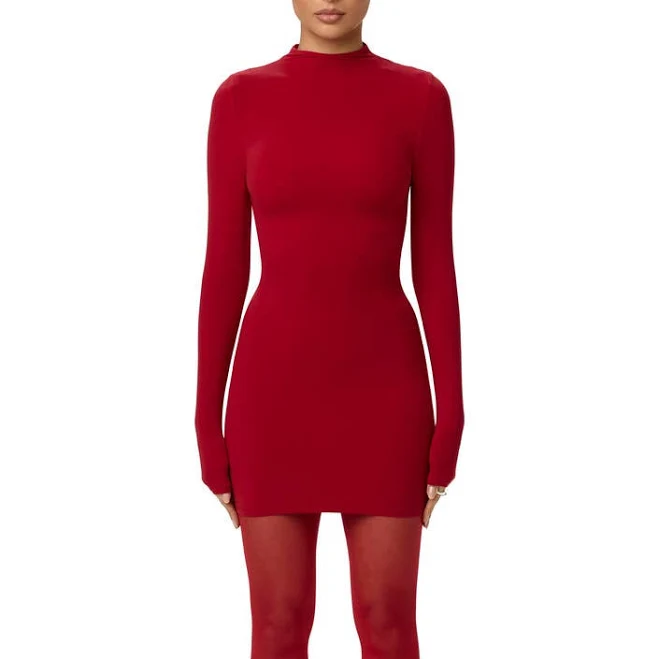 Naked Wardrobe Women's Long Sleeve Mock Neck Minidress