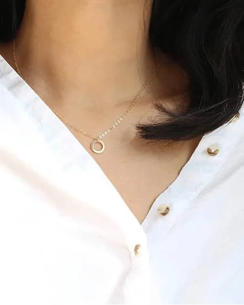 14K Thin Circle Necklace, 18"