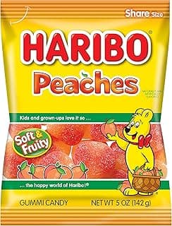 Gummi Candy, Peaches Gummy Candy, 5 Ounce Share Size Bags (Pack of 12) Delicious Soft & Chewy Sweet Snacks, Fruity Peach Flavor