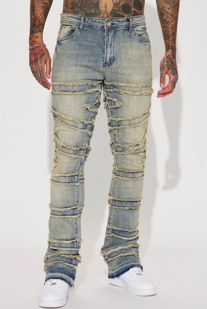 Fashion Nova Men's About Fray Stacked Skinny Flare Jeans