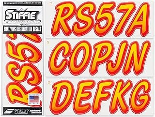 STIFFIE Whipline Yellow/Red 3" Boat & PWC Registration Decals • Numbers Letters Stickers