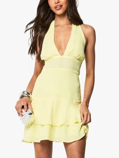 Boohoo Women's Halterneck Chiffon Skater Mini Dress
